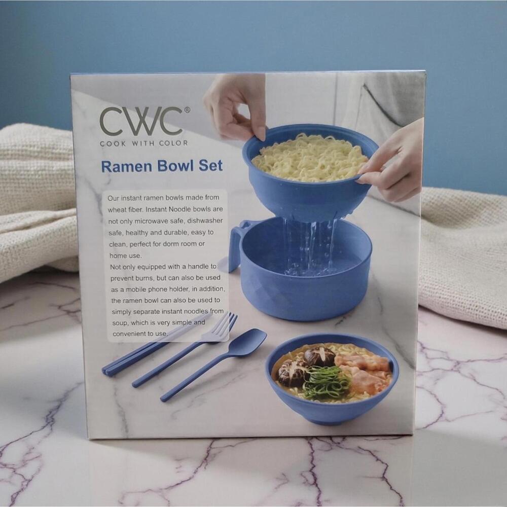 CWC Ramen Bowl Set Wheat Fiber Blue w/ Handle and Utensils – Microwave Safe, NIB